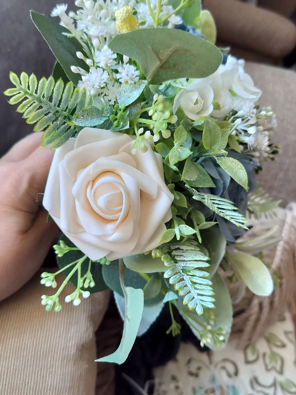 Blue and Cream With Assorted Greens Artificial Rose Arrangement - Home Accents